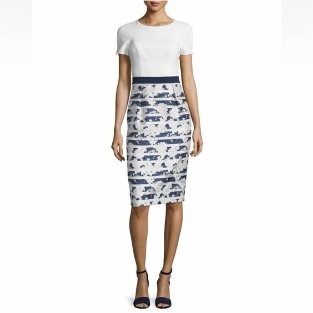 Black Halo White and Blue Midi Dress